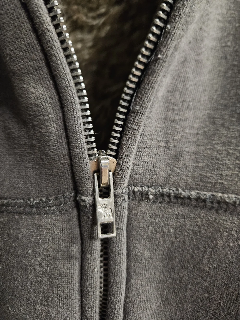 Abercrombie & Fitch Gray Hooded Jacket with Faux Fur Trim